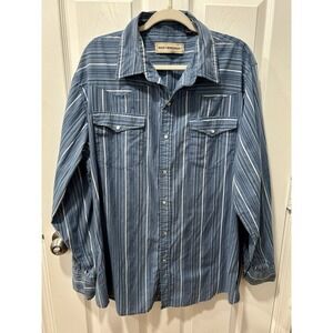 Bit & Bridle Men's Shirt‎ Western Pearl Snaps Long Sleeves Blue Stripes Sz 2XL